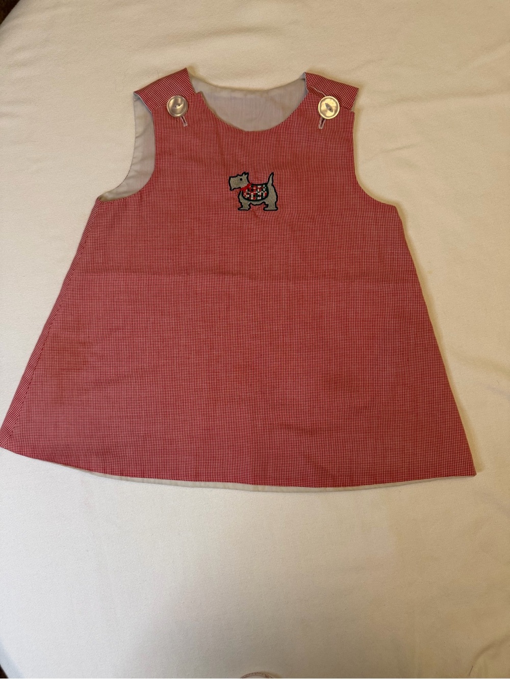 Handmade Vintage-Style Scottie Dog Christmas Jumper Dress 2T Red Check